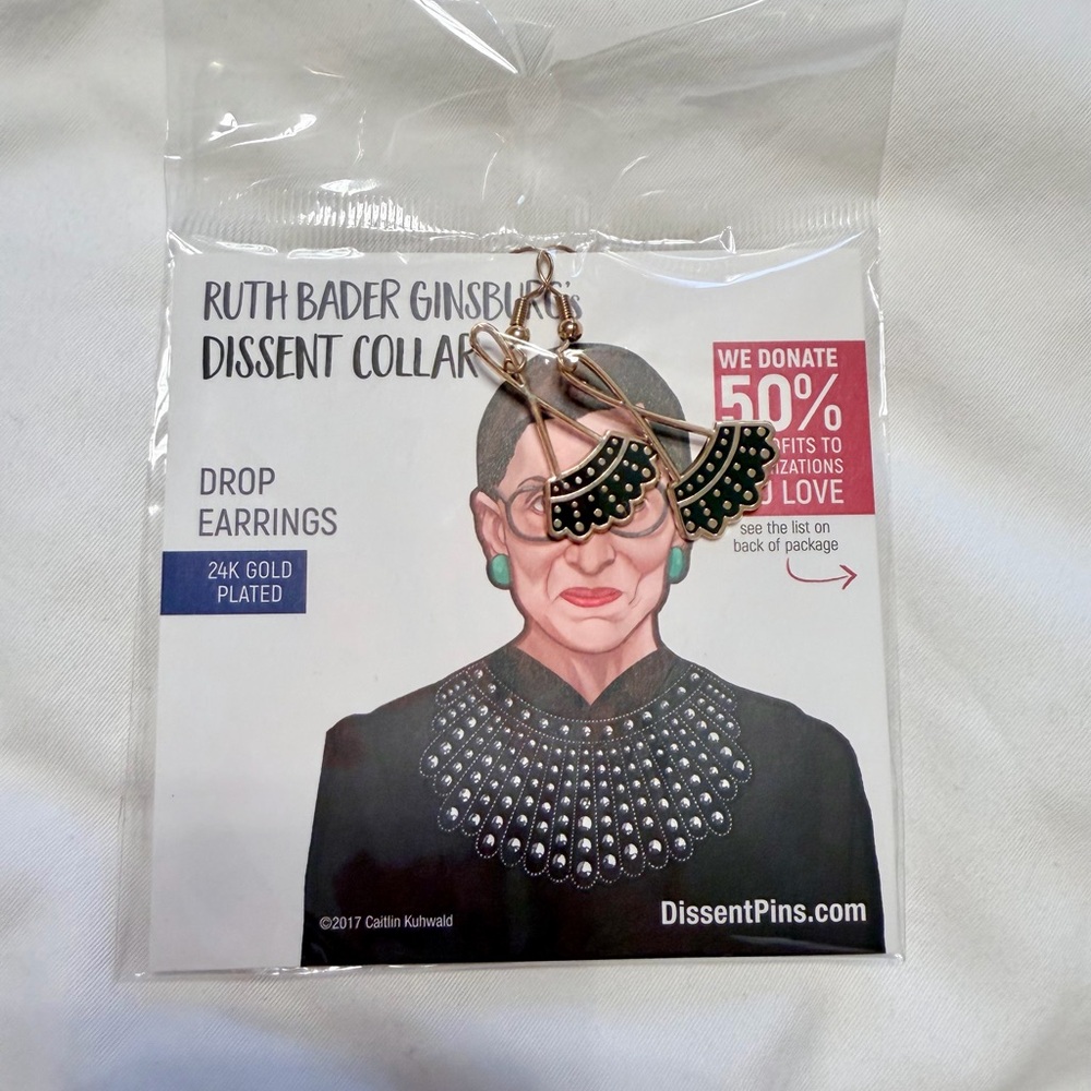 NWT Ruth Bader Ginsburg Dissent Collar Earrings - 24K Gold Plated